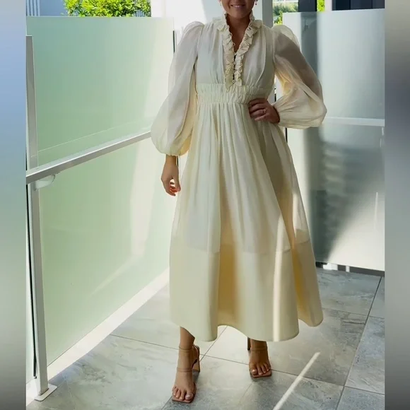 Zimmermann Wild Botanical Ruffled Linen and Silk Dress - Picture 14 of 15